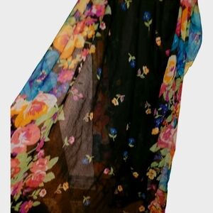 Large Colorful Floral Vintage Scarf Or Wrap Cottagecore Spring